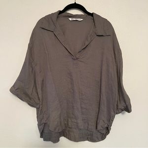 Zara Charcoal Linen Blouse